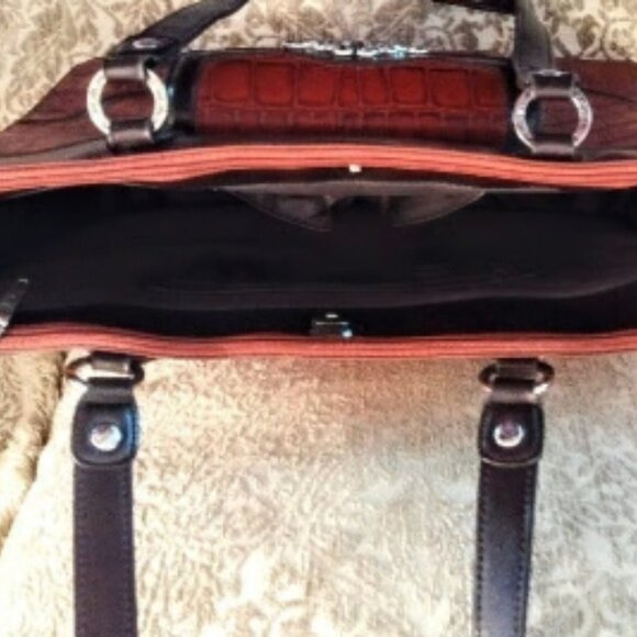 M.C. Laptop Tote & Briefcase ~ Brown Croc w/Silver Accents ~ Multi-Pocket, Lined - Picture 5 of 12
